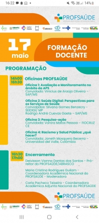 Programação Formação Nacional Docente do PROFSAÚDE